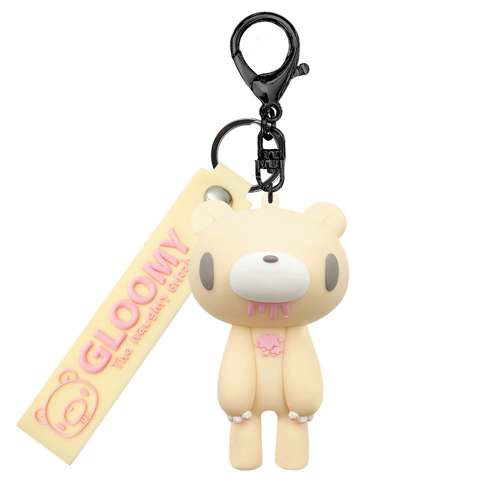 Bear keychain with a tag on a white background